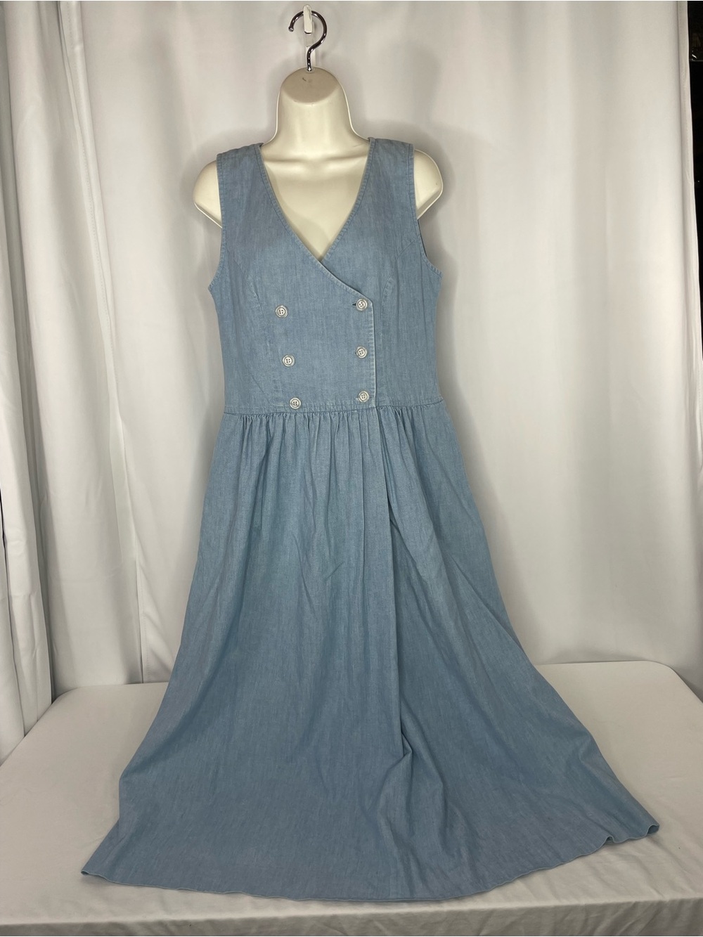 Vintage Lanz Originals Chambray Dress Sz 8 Blue Cotton Midi Prairie Cottagecore